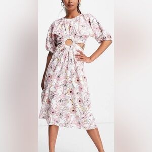 ASOS White Pink Floral Cut Out Maxi Midi Dress 6